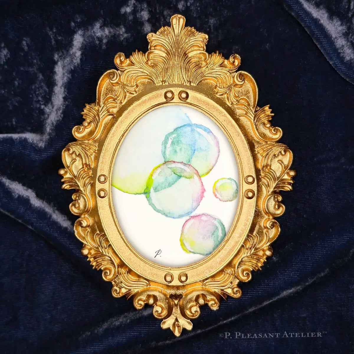 Bubbles Jane Framed Masterpiece by P. Pleasant Atelier with Art Fairy Magic, antique gold oval frame