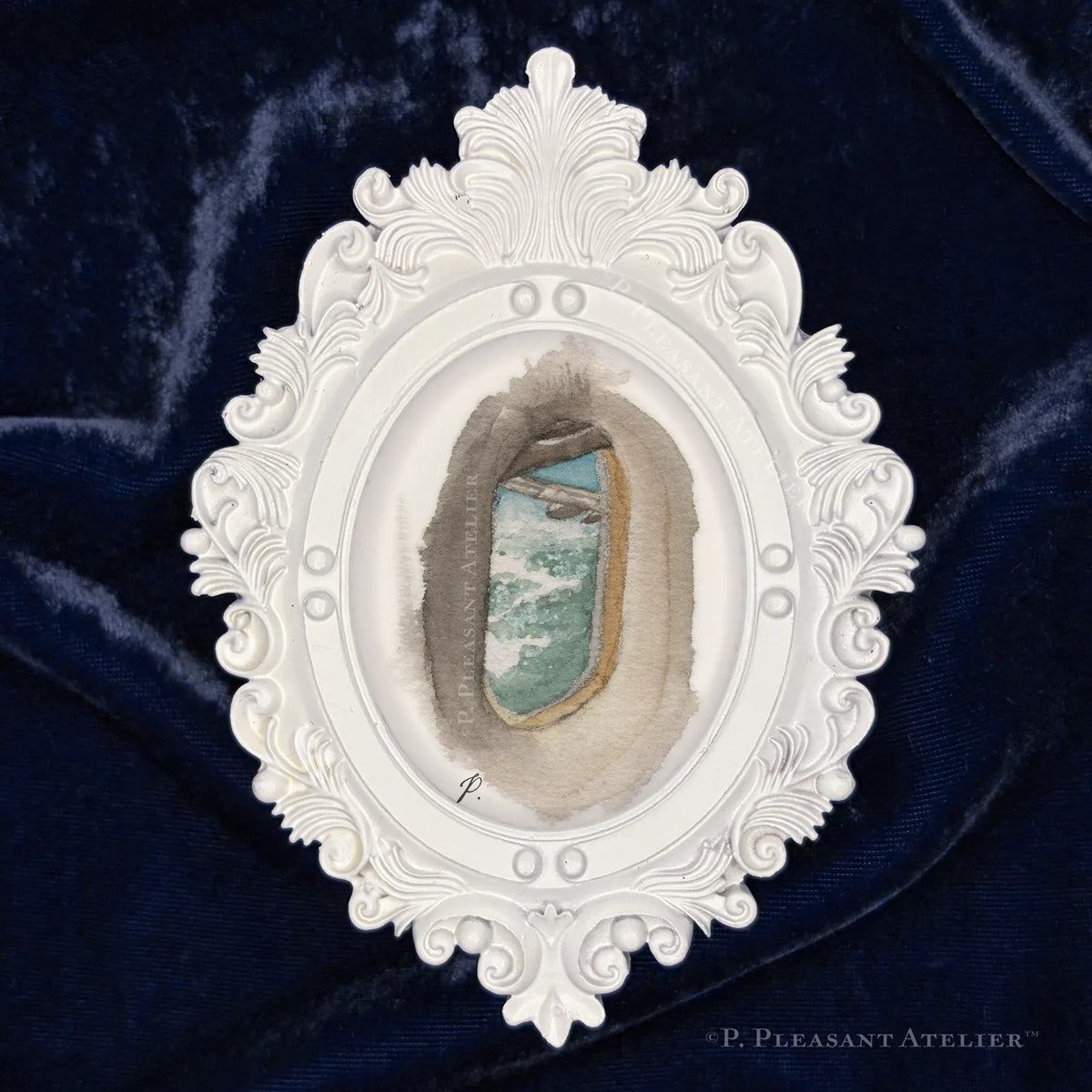 Plane Window framed oval portrait art by P. Pleasant Atelier with white antique decorative finish, Art Fairy Magic