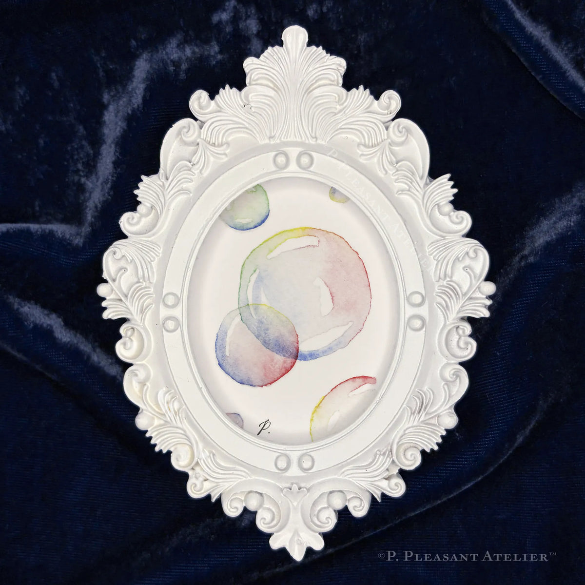 Rainbow Bubbles framed masterpiece by P. Pleasant Atelier with Art Fairy Magic in an antique oval portrait frame