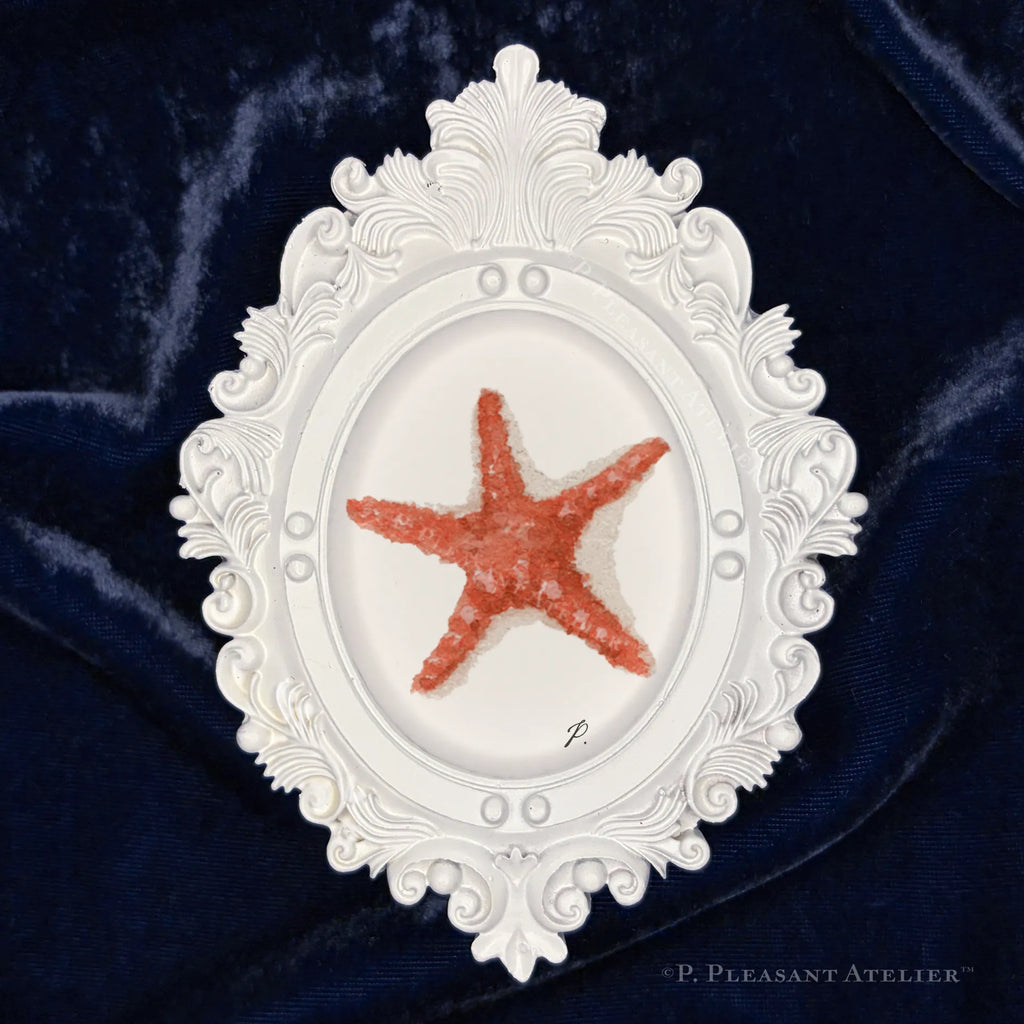 Zesty Orange Framed Masterpiece by P. Pleasant Atelier oval art with a fairy magic star in red