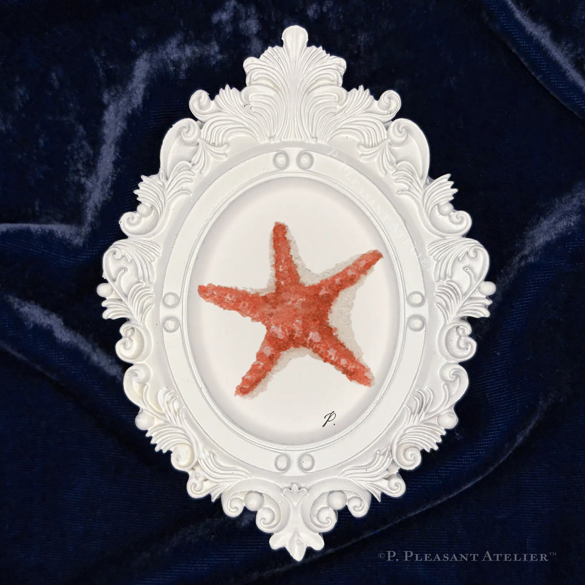 Zesty Orange Framed Masterpiece by P. Pleasant Atelier oval art with a fairy magic star in red