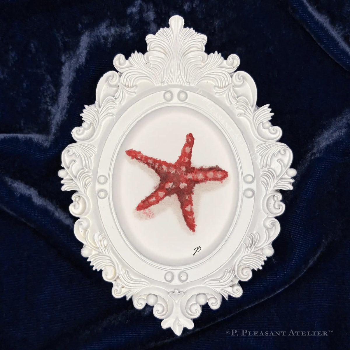 Zesty Red Framed Masterpiece by P. Pleasant Atelier, Fairy Art with Magic starfish in a white shield frame