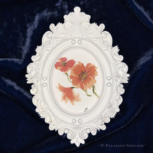 Muffy Poppy framed masterpiece by P. Pleasant Atelier, Fairy Art Magic in an antique gold white oval frame