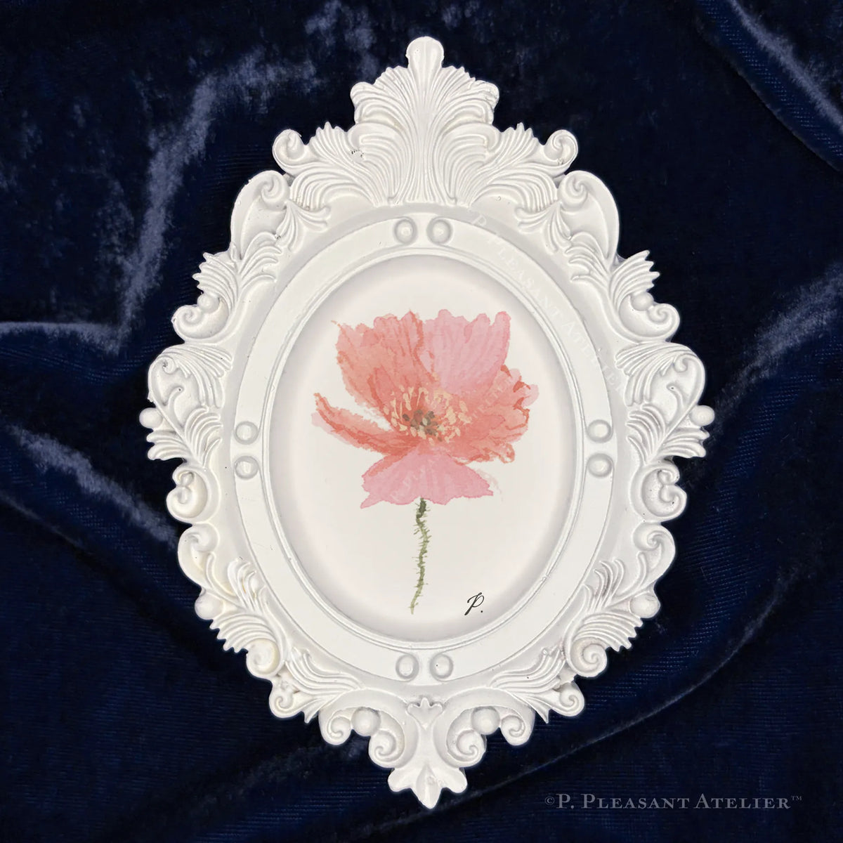 Joni Poppy framed masterpiece by P. Pleasant Atelier with Fairy Magic Art in an antique gold and white oval frame