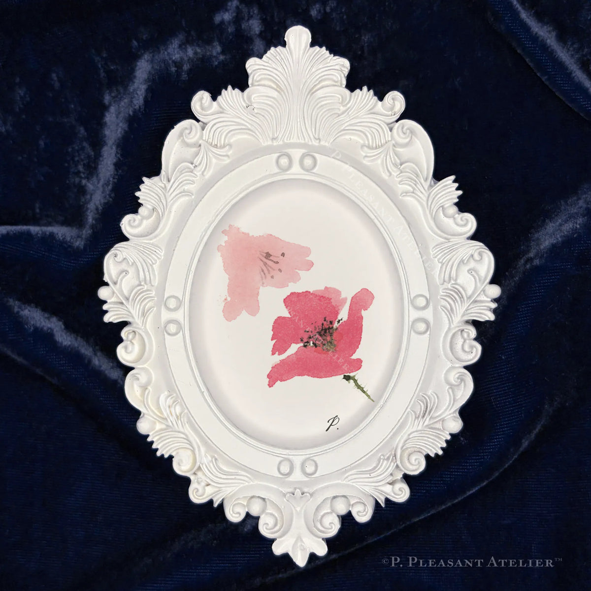 Jenny Poppy framed masterpiece by P. Pleasant Atelier, oval portrait art with fairy magic details in white