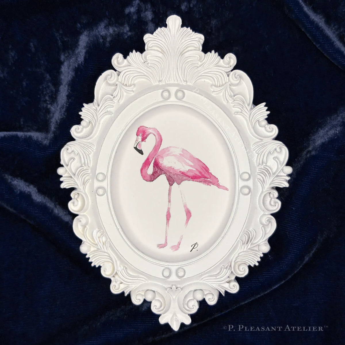 Flamingo, Framed Masterpiece by P. Pleasant Atelier, white oval frame with Art Fairy Magic accents