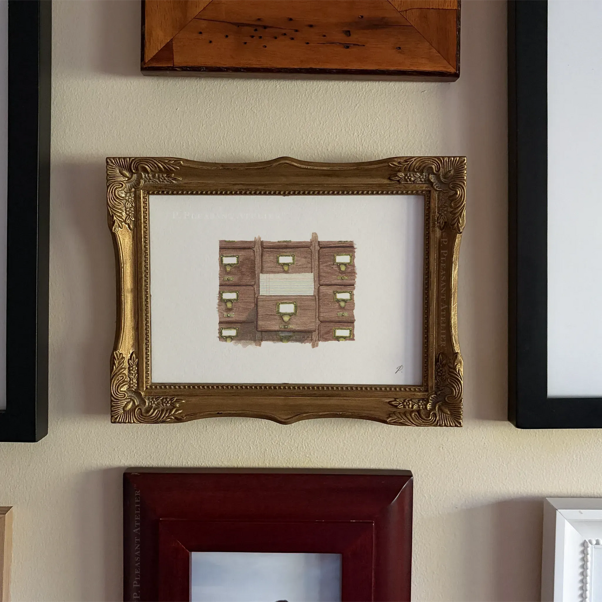 Card Catalogue 5 x 7 inch fine art print by P. Pleasant Atelier, gold fairy Magic art in a frame