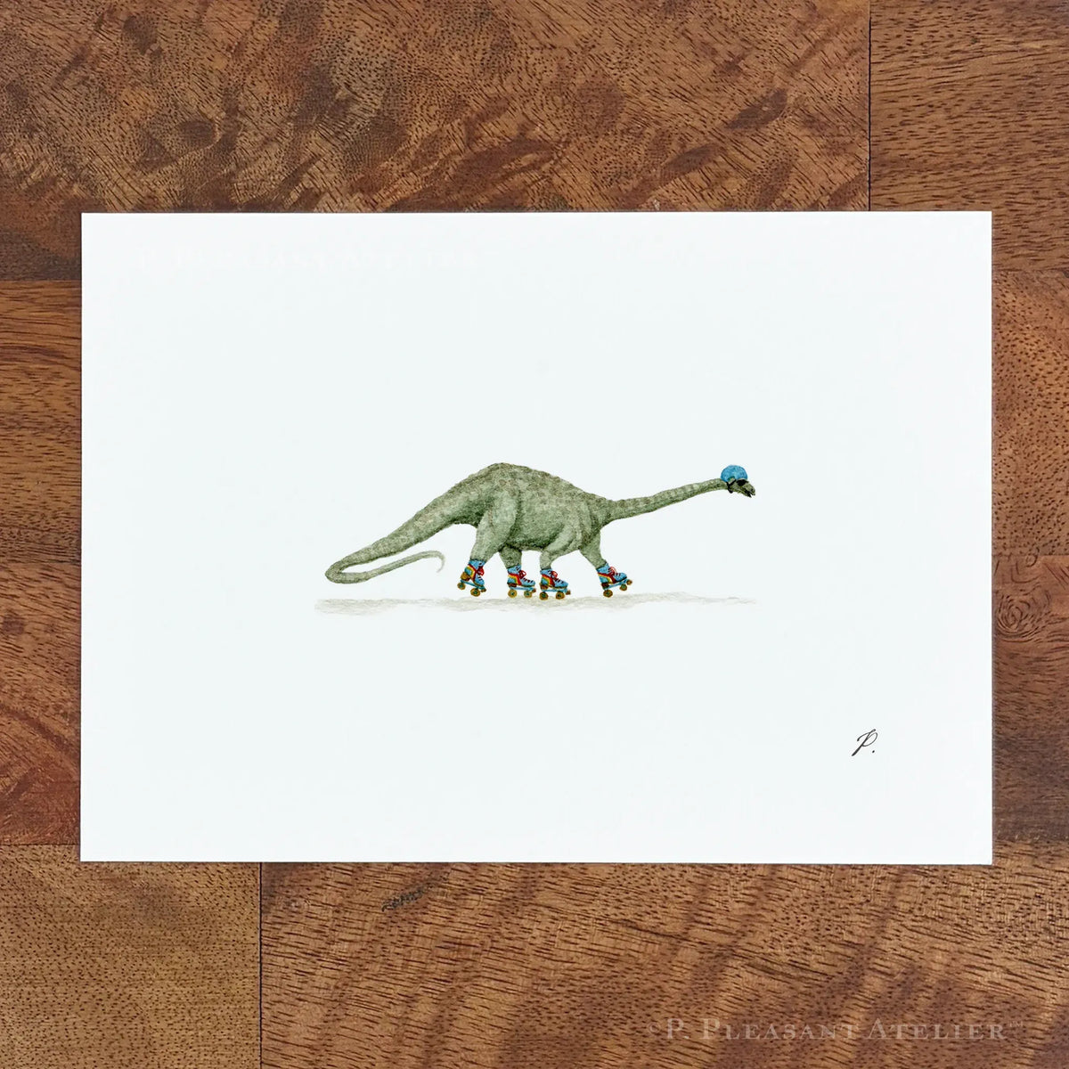 Viggo, the Rollerskatin' Brachiosaurus 5 x 7 inch fine art print by P. Pleasant Atelier with Fairy Art