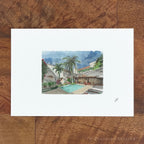 Hotel Courtyard Oaxaca by P. Pleasant Atelier fine art print with Fairy Magic Art courtyard stucco scene