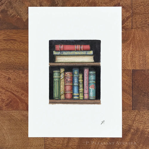 Callow, Callay bookshelf Art print by P. Pleasant Atelier with Fairy Magic theme, 5 x 7 inch
