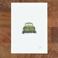 Happiest Car Brooklyn P. Pleasant Atelier fine art print with Fairy Magic Art, green vintage car illustration