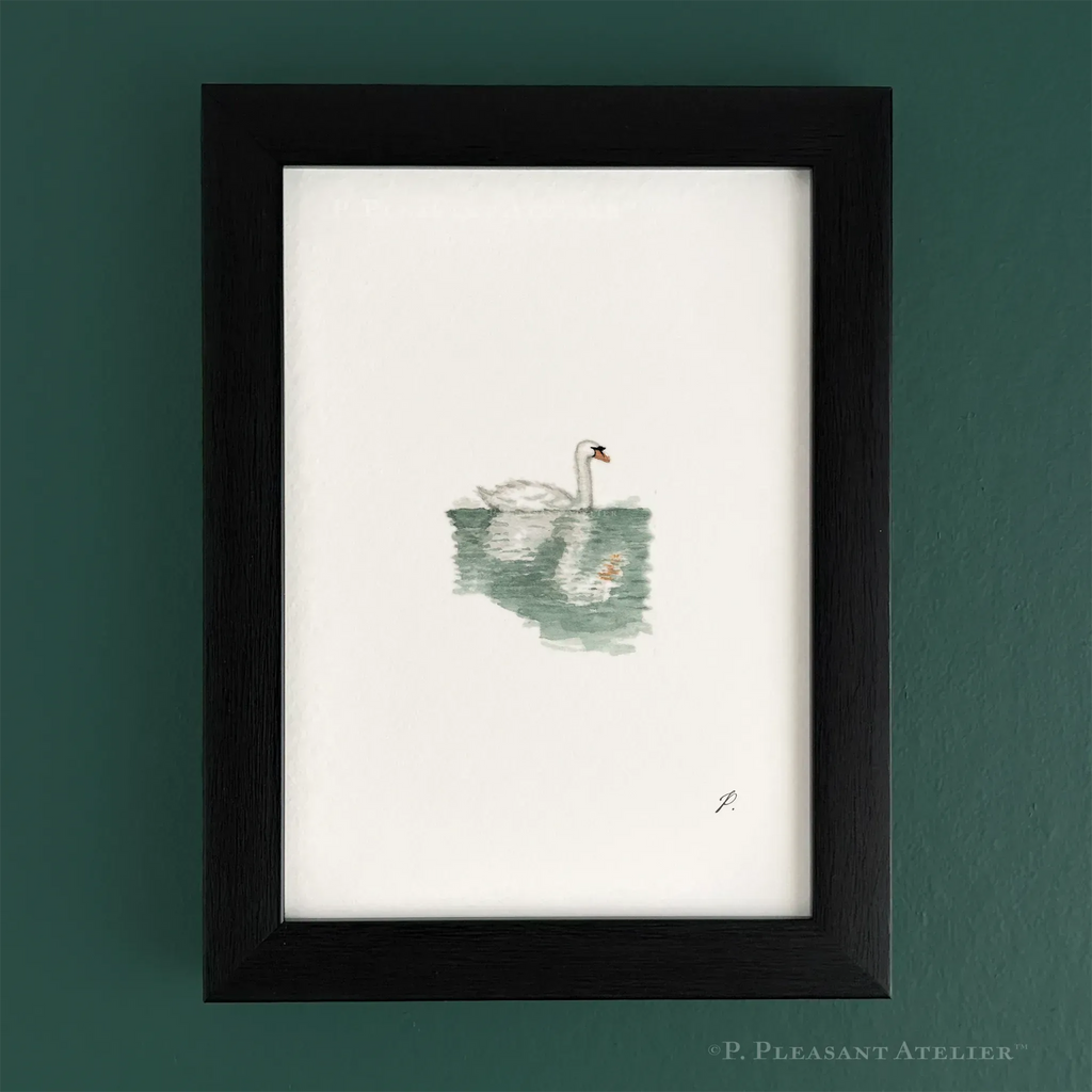 Swan Prospect Park by P. Pleasant Atelier fine art print with Fairy Magic Art, framed black wood