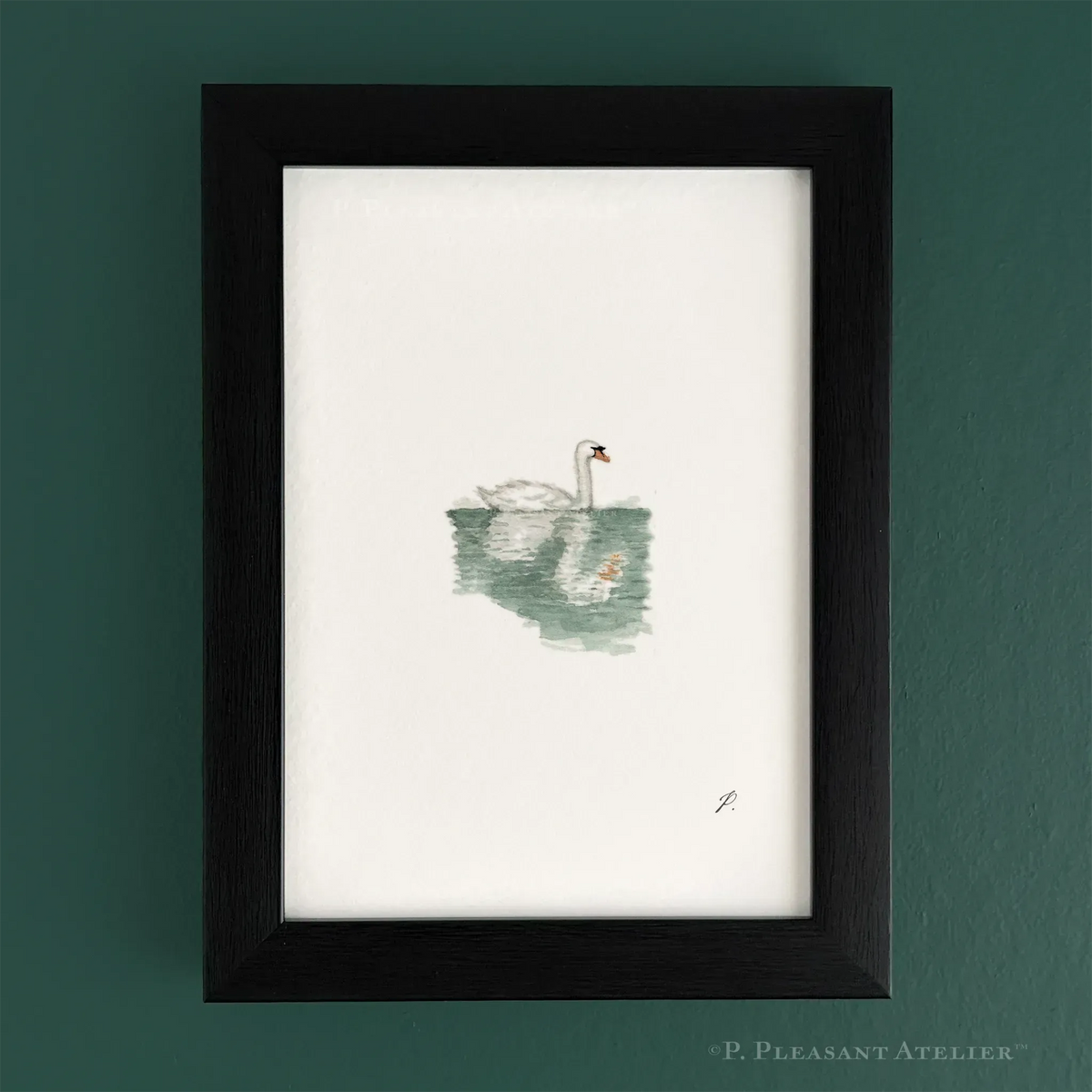 Swan Prospect Park by P. Pleasant Atelier fine art print with Fairy Magic Art, framed black wood