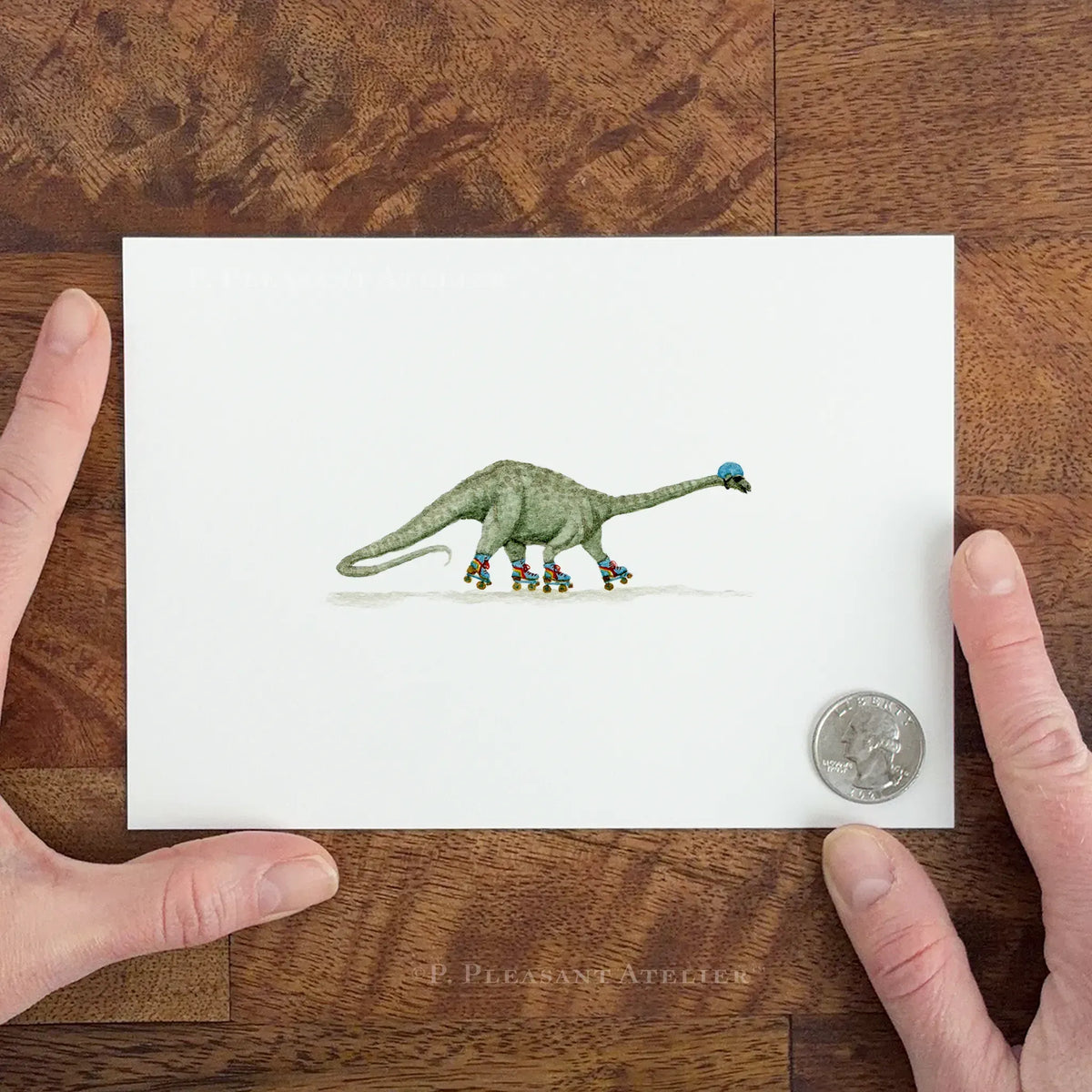 Viggo, the Rollerskatin' Brachiosaurus 5 x 7 inch fine art print by P. Pleasant Atelier with Art Fairy Magic