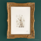 Dust Bunny 5 x 7 inch fine art print by P. Pleasant Atelier with gold Fairy Magic accents