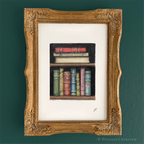 Callow, Callay bookshelf fine art print by P. Pleasant Atelier, gold frame with Art Fairy Magic books