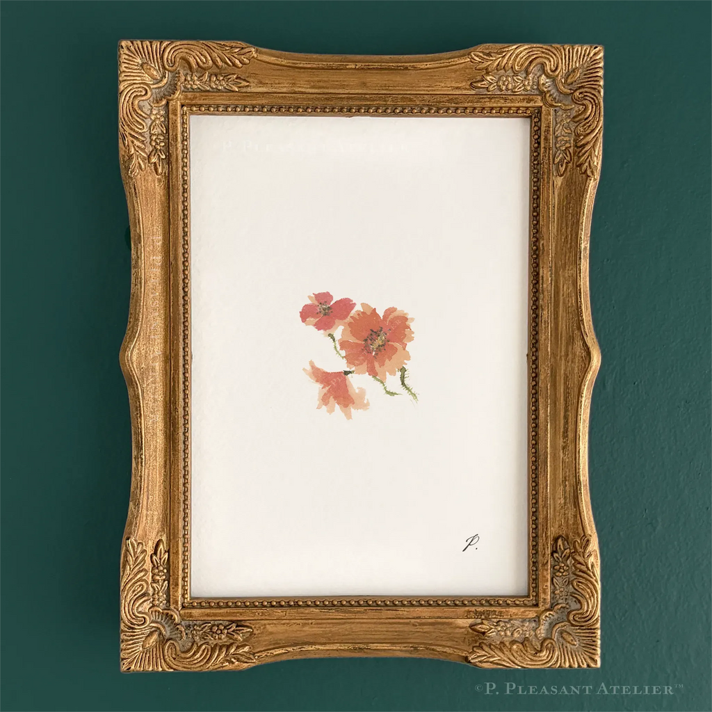 Muffy Poppy fine art print by P. Pleasant Atelier with Art Fairy Magic flowers in a gold frame