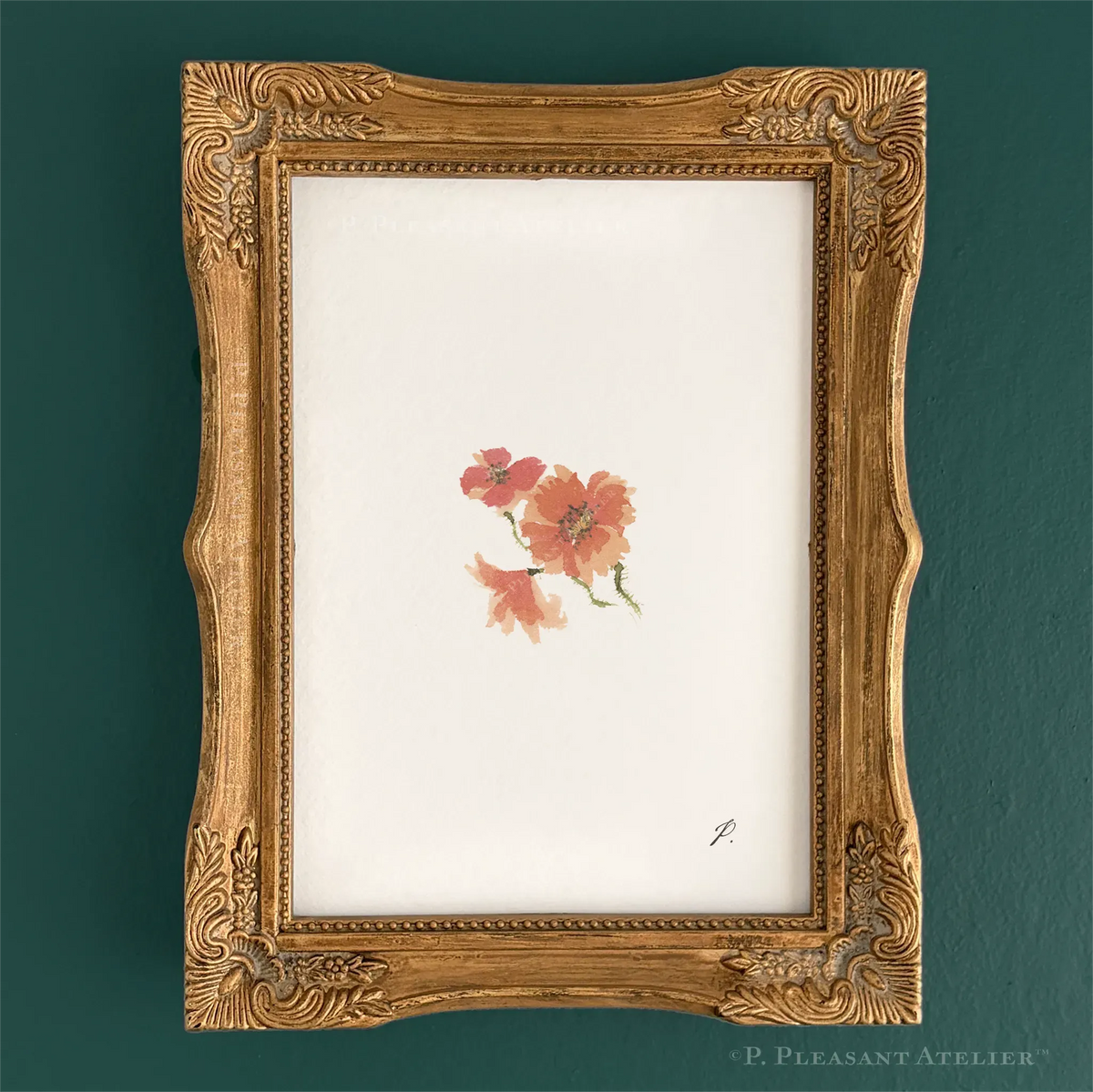 Muffy Poppy fine art print by P. Pleasant Atelier with Art Fairy Magic flowers in a gold frame