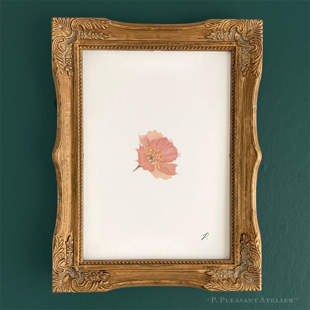 Phoebe Poppy 5 x 7 inch Fine Art Print by P. Pleasant Atelier with gold Fairy Magic details