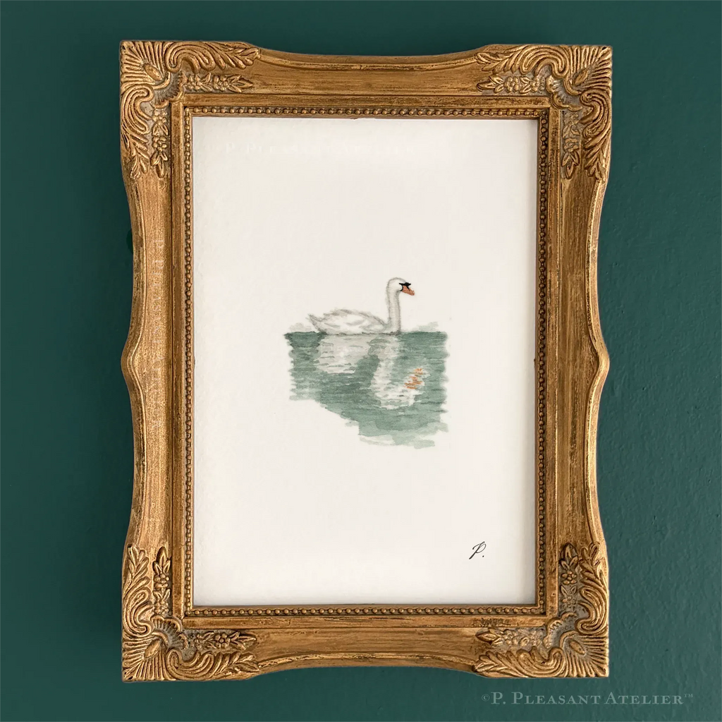 Swan Prospect Park Fine art print by P. Pleasant Atelier with gold Art Fairy Magic details