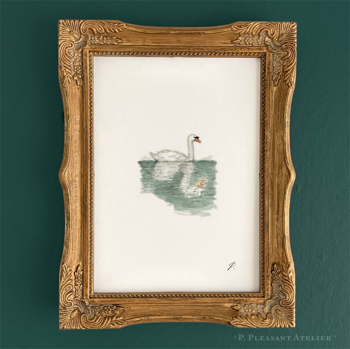 Swan Prospect Park Fine art print by P. Pleasant Atelier with gold Art Fairy Magic details