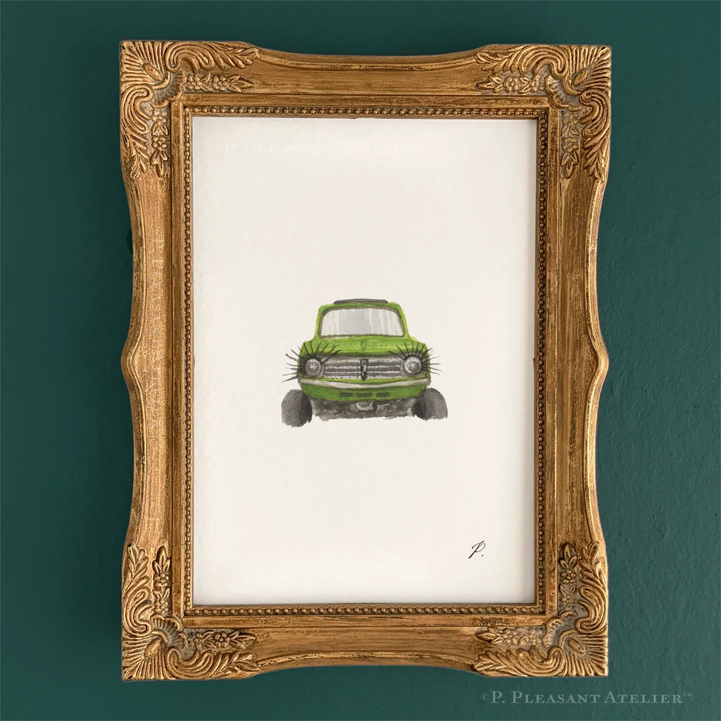 Happiest Car Brooklyn by P. Pleasant Atelier fine art print, gold Fairy Magic style in vintage frame