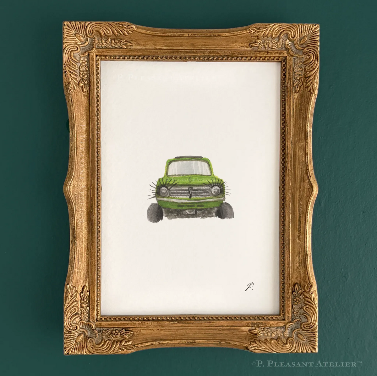 Happiest Car Brooklyn by P. Pleasant Atelier fine art print, gold Fairy Magic style in vintage frame