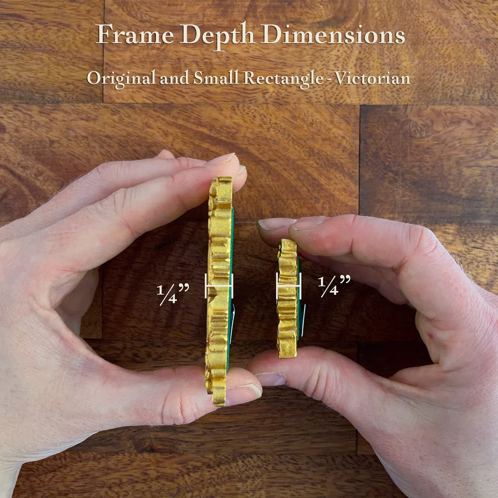 Art fairy magic craft, hands aligning gold frame depth strips on a wood panel with measurements shown