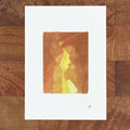 Art painting with warm orange and yellow shapes, resembling a Fairy Magic scene on white paper