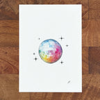 Art fairy magic illustration on a white paper sheet, featuring a rainbow disco egg with star sparkles