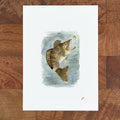Art fairy magic illustration of a fish with an open mouth and a small yellow butterfly on paper