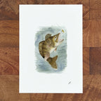 Art fairy magic illustration of a fish with an open mouth and a small yellow butterfly on paper