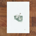 Art of a fairy swan in a watercolor pond, with soft green ripples and a small magical splash